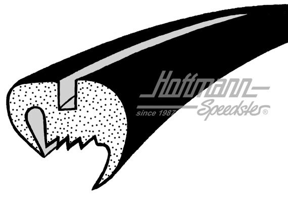 Heckscheibendichtung ohne Nut, rundes Gummiprofil, Käfer Cabrio, 8.62-7.72 und 1303, -5.74